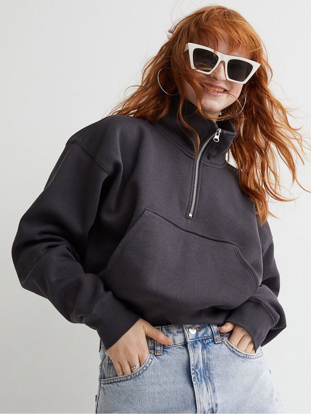 H&M Divided Cropped Quarter Zip, Small